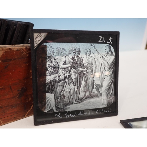 428 - A Case containing approx. 90 Magic Lantern Slides including the Death of King Harold