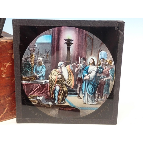 428 - A Case containing approx. 90 Magic Lantern Slides including the Death of King Harold