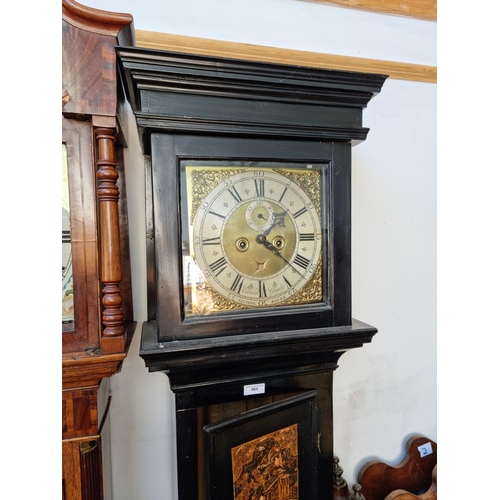 663 - An antique black lacquered Longcase Clock with square brass dial by Edward Grigsby, Sittingbourn 6ft... 