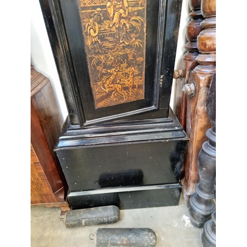 663 - An antique black lacquered Longcase Clock with square brass dial by Edward Grigsby, Sittingbourn 6ft... 