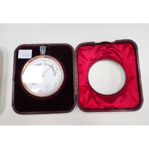 237 - A Victorian travelling Barometer in silver mounted case, London 1898 6 1/2in h x 5 1/2 in w