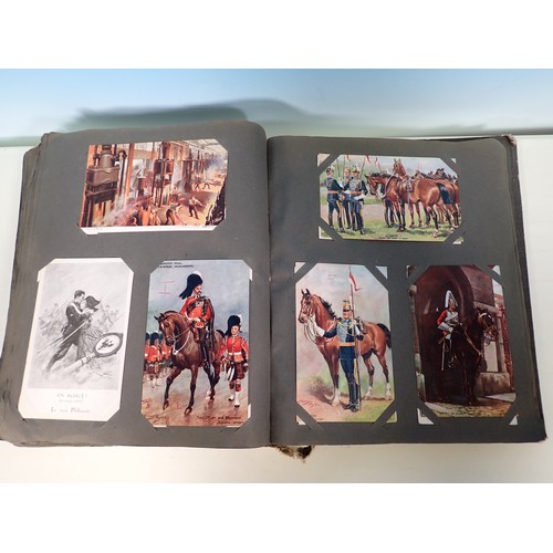 83 - A Postcard Album mainly World War I cards, some military uniforms, humerous, Camel Laird, California... 