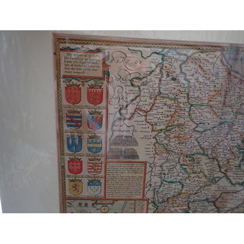 98 - John Speede, unframed coloured Map of the Countie and Citie of Lyncolne, with coats of arms, a map o... 