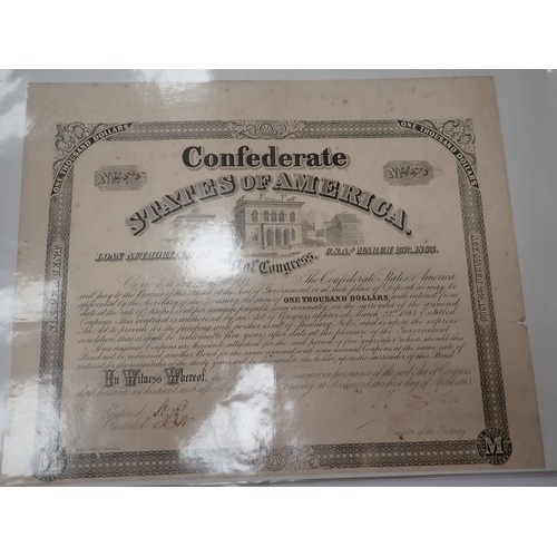 92 - Confederate State of America Loan Certificates, one hundred(2), five hundred (1), and thousand dolla... 