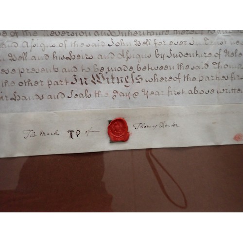 117 - A framed Indenture made 11th Year of the reign of Geo II, (1738), between Thomas Fenton, Budford Yor... 