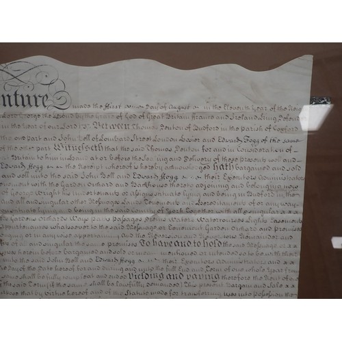 117 - A framed Indenture made 11th Year of the reign of Geo II, (1738), between Thomas Fenton, Budford Yor... 