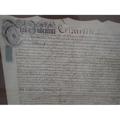 118 - A framed Tripartite Indenture, dated 1706 relating to William Whirwell in the County of Westmorland ... 