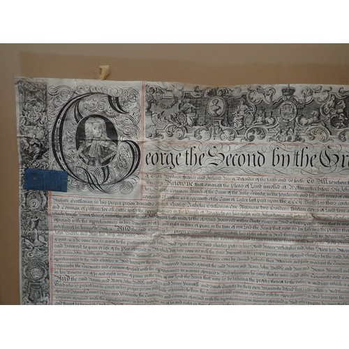 121 - A Geo II framed Legal Document regarding land at Westminster, Sir John Willes Knight and his Brether... 