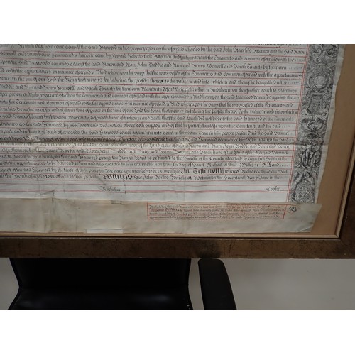 121 - A Geo II framed Legal Document regarding land at Westminster, Sir John Willes Knight and his Brether... 