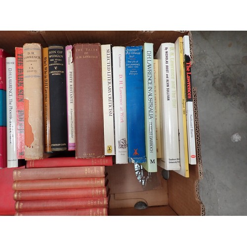 22 - Box of Books: D.H. Lawrence titles including novels and biographies, Letters of Lawrence, Secker edi... 