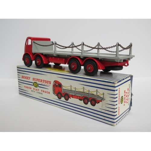 208 - A boxed Dinky Supertoys No.905 red and grey Foden Flat Truck with chains