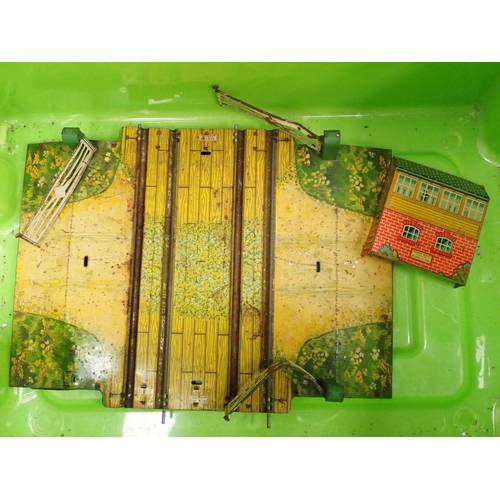 344 - Two boxes of Hornby 0 gauge clockwork Track and Lineside Apparatus including Goods Platform, Water T... 