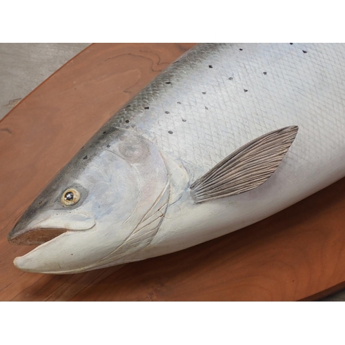 387 - A carved and painted Atlantic Salmon based on a 21lbs fish caught on the Glanwye Beat of the River W... 