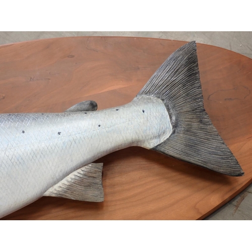 387 - A carved and painted Atlantic Salmon based on a 21lbs fish caught on the Glanwye Beat of the River W... 