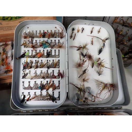 430 - Four Wheatley metal Fly Tins containing a quantity of Salmon and Trout Flies and five Fly Boxes cont... 