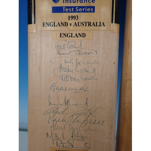 493 - A Gunn & Moore Cricket Bat signed by 1997 England Ashes Series Team, a Duncan Fearnley Bat signed by... 