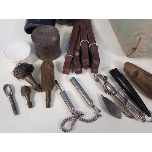 512 - Two dog training Dummies, Acme Whistle, plastic Whistle, leather Game Carrier, etc.