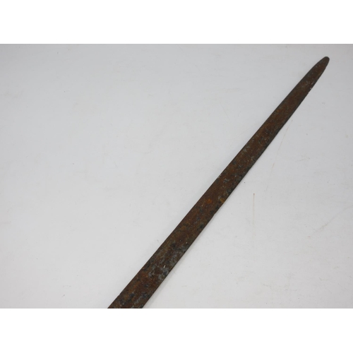 551 - An antique, possibly 18th Century double edged Sword with steel guard and wirework grip 3ft 7in L