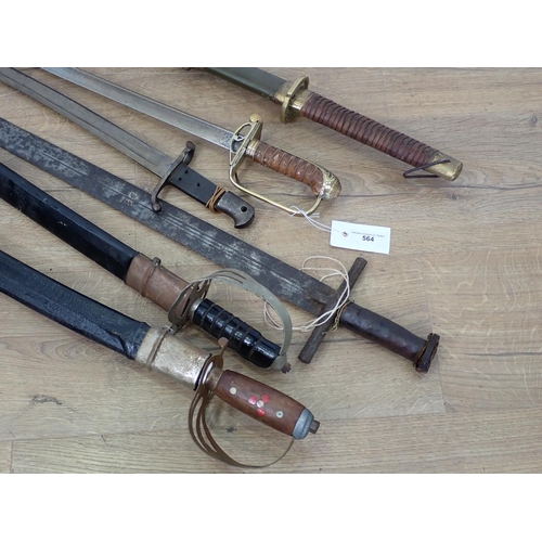 564 - Five assorted reproduction Swords and a Bayonet A/F