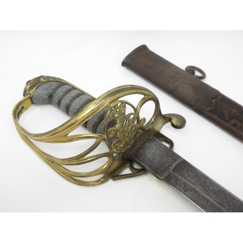 572 - A 19th Century Officer's Sword in damaged leather scabbard by Widdowson and Veale, London with shagr... 