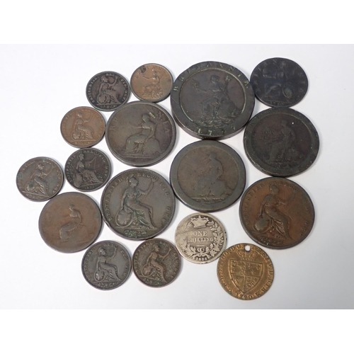 585 - A George III Cartwheel Two Pence along with a selection of early Coppers to include a 1750 Half Penn... 