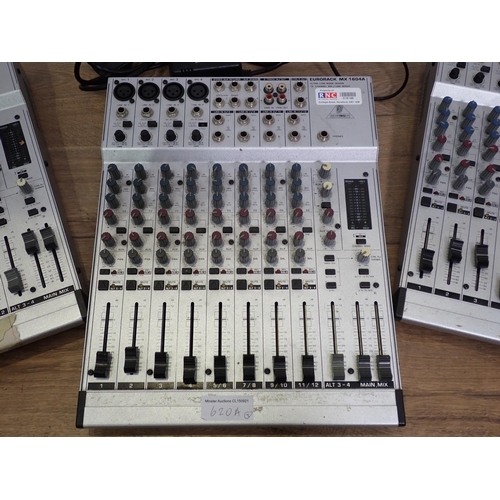 620A - Three Behringer Eurorack MX 1604A Mixing Consoles