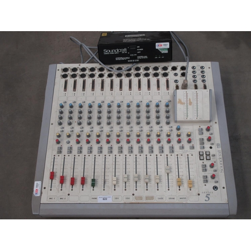 622 - A Soundcraft series 5 Mixing Console with console power supply (missing a fader knob and a pot knob)... 