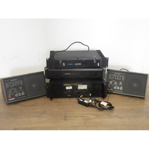 630 - A Samson servo 360 Amplifier, a Alesis AR100 Amplifier, a Yamaha P1500 Amplifier and two Casio AS 20... 