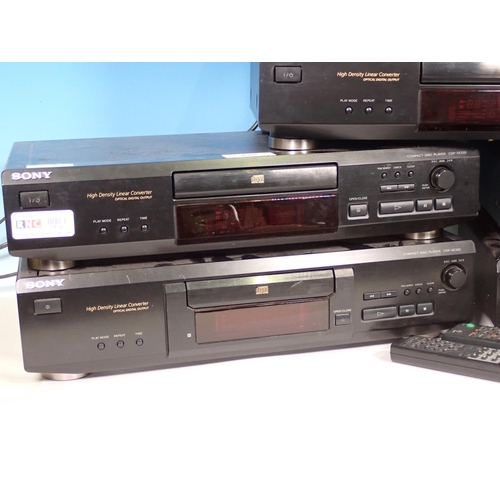 645 - Two Sony CDP XE 220 CD Players, Sony CDP XE 330 CD Player, Sony MDS JE520 Mini Disk Player, Sony MDS... 