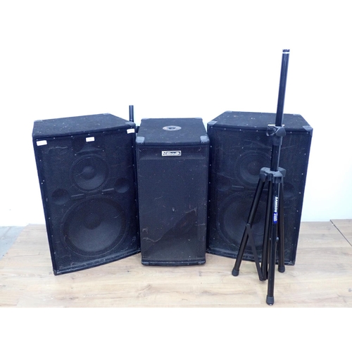 689 - An Eliminator Speaker Cabinet on Stand and a pair of P.A. Speaker Cabinets