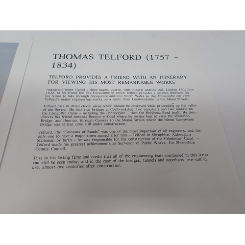 78 - A signed letter from Thomas Telford 'The Colossus of Roads' with suggested route to travel in Wales ... 