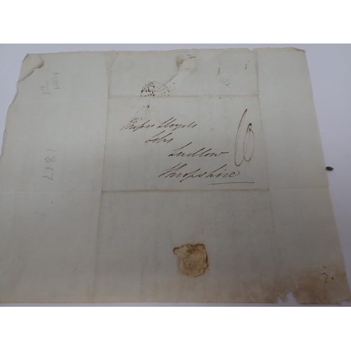 79 - Three letters written to Messrs Lloyds, Solicitors, Ludlow, Shropshire, dated 1817, another note sig... 