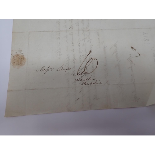 79 - Three letters written to Messrs Lloyds, Solicitors, Ludlow, Shropshire, dated 1817, another note sig... 