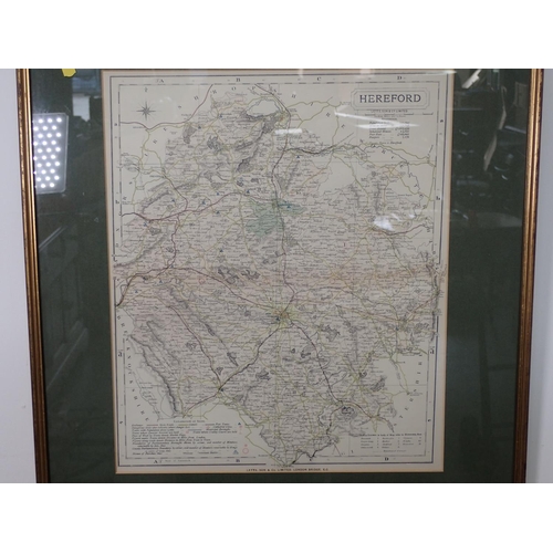 97 - Four unframed coloured maps of Herefordshire by Kitchin, Carey etc and a framed map of Herefordshire