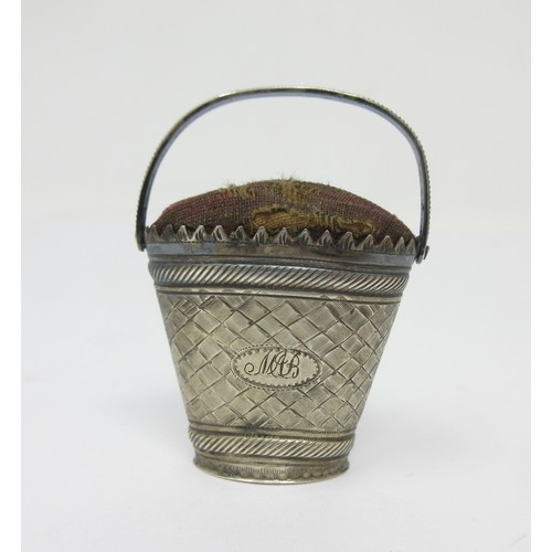 229 - A Pin Cushion in the form of a miniature basket, sterling silver Yard O Led, Thimbles, Brooch, etc