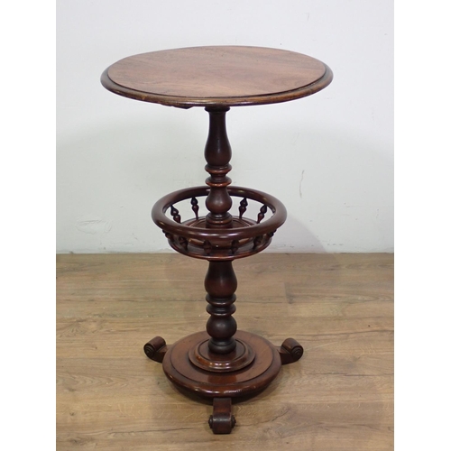 1028 - A 19th Century mahogany ship's type Pillar Table with circular top, spindle turned centre shelf on t... 