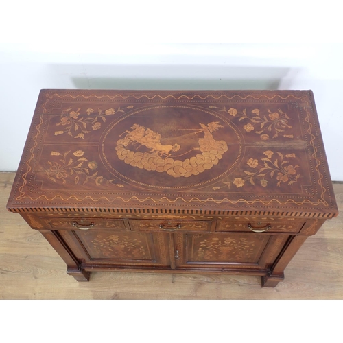 1052 - An antique Dutch marquetry Wine Cabinet with hinged lid revealing further hinged sections, the front... 