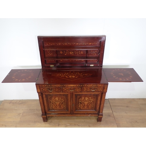 1052 - An antique Dutch marquetry Wine Cabinet with hinged lid revealing further hinged sections, the front... 