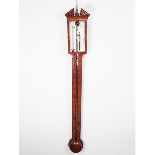 1065 - An 18th Century Stick Barometer with silvered dial inscribed Gully, London, the case with broken arc... 