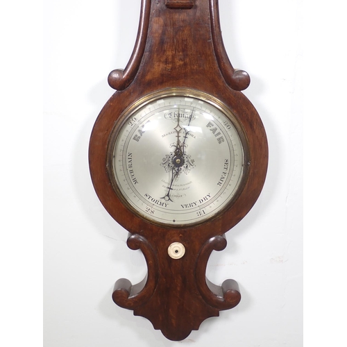 1077 - A Victorian Barometer and Thermometer with silvered dials inscribed Negretti & Zambra, 1 Hatton Gard... 