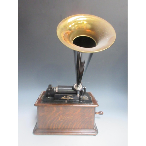 1080 - An Edison Standard Phonograph with brass and black horn, 12in wide