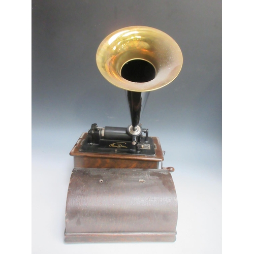 1080 - An Edison Standard Phonograph with brass and black horn, 12in wide