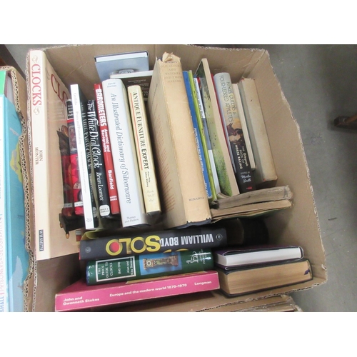 1086 - Box of Books, many relating to Clocks and Antiques and three other Boxes of Books