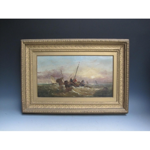 1098 - ENGLISH SCHOOL c.1860. A seascape with fishermen in boats, on a choppy sea, oil on canvas, 10 1/4 x ... 