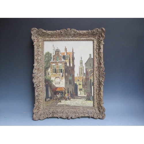 1106 - H. TEN HOVEN. Dutch street scene with figures, Amsterdam, signed, oil on canvas, 16 x 12in. Provenan... 