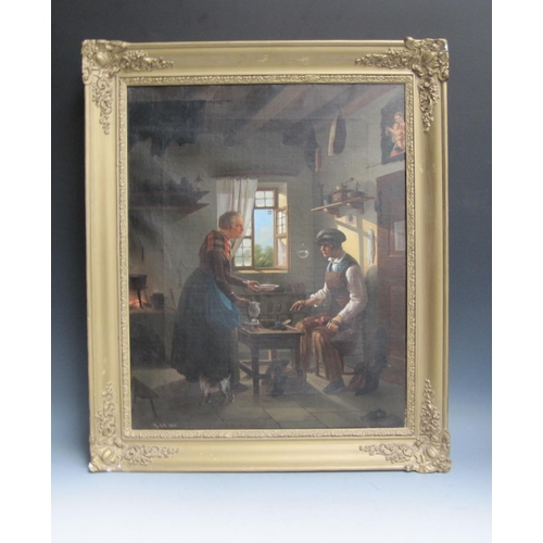 1113 - ATTRIBUTED TO G. POLI. The Cobbler's Lunch, bears signature and date 1844, oil on canvas, 23 x 18in