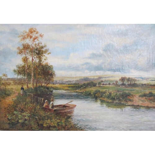 1130 - C.JACKSON. A River Landscape with Children in a Rowing Boat, signed, oil on canvas, 14 x 20in; and a... 