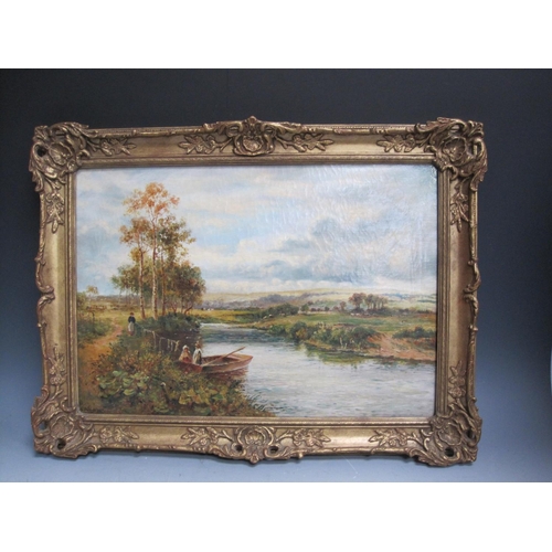 1130 - C.JACKSON. A River Landscape with Children in a Rowing Boat, signed, oil on canvas, 14 x 20in; and a... 