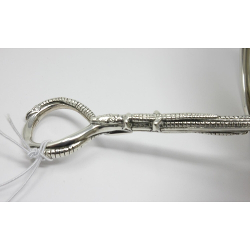 802 - A Victorian silver twin compartment Preserve Waiter with central serpent handle, London 1887