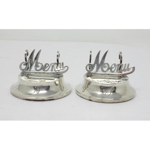 817 - A pair of Edward VII silver mounted 'Menu' Holders, Birmingham 1904/5, maker: Levi & Solomon